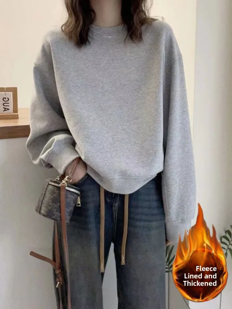 Moletom feminino de alta qualidade com forro de Fce solto ort-Sved primavera outono inverno Faion redondo Ne pull-on longo Sve Jaet