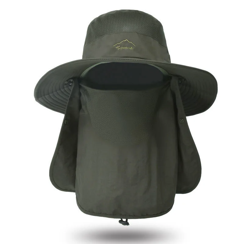 Men Outdoor UV Protection Face Cover Neck Flap Wide Brim Fishing Cap Sun Bucket Hat