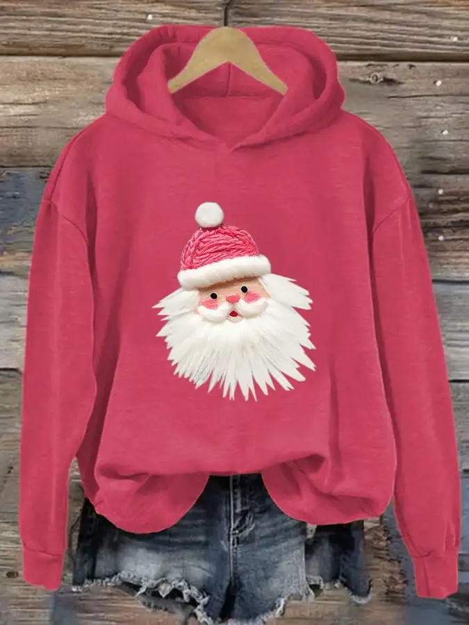 

Women's Pink Santa Print Hoodie