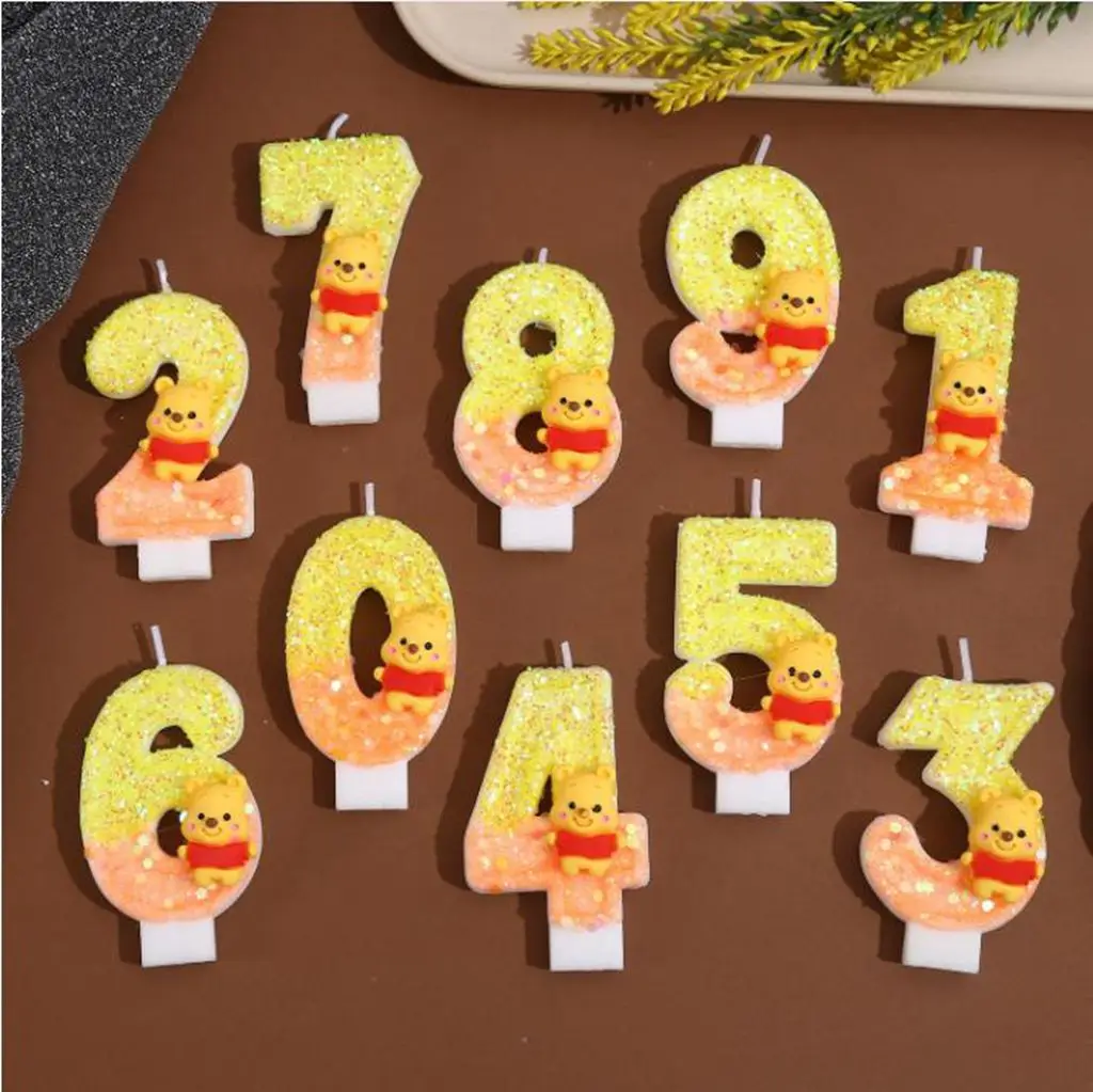 

Winnie the Pooh Baby Candle Happy Birthday Number 0-9 Candles Cartoon Cake Cupcake Topper Party Decoration Supplies DIY Gifts