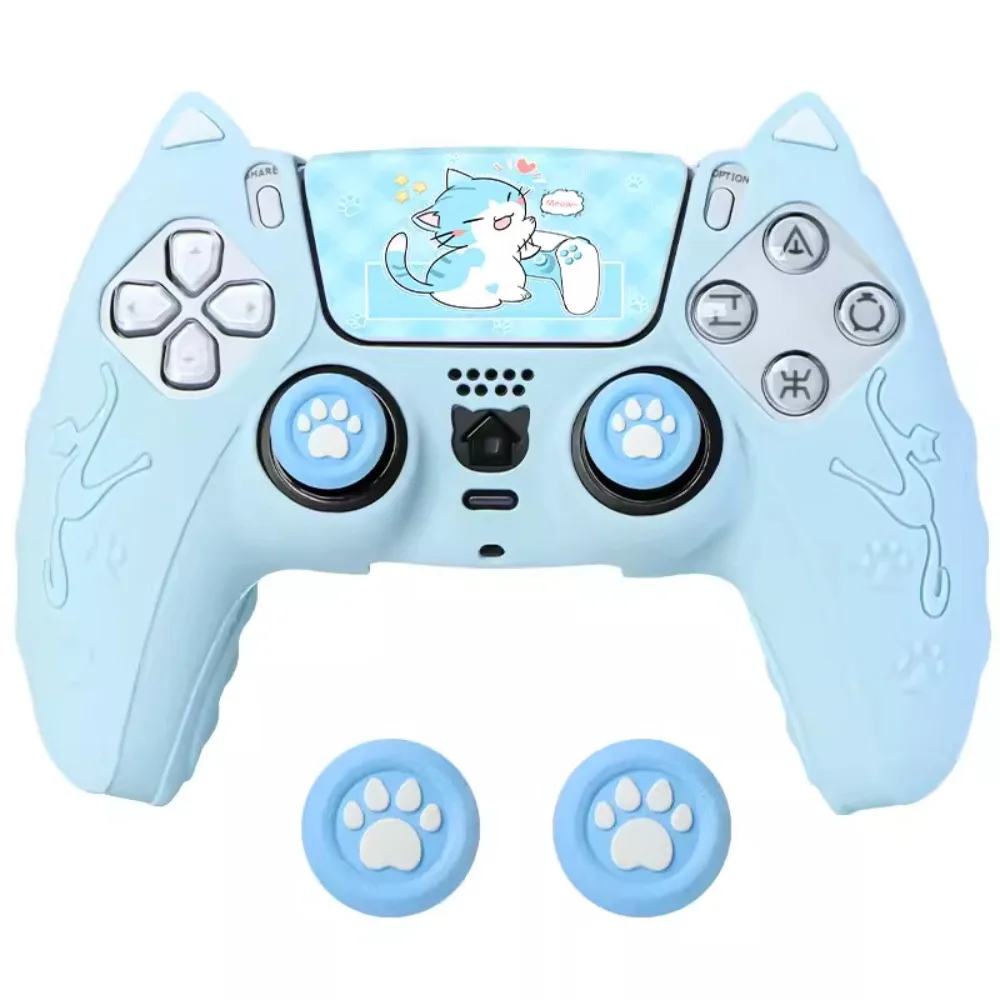Leuke Cat Paw Controller Case Set Siliconen Controller Skin met Duimgreep Caps Beschermende Shell Cover met Sticker voor PS5