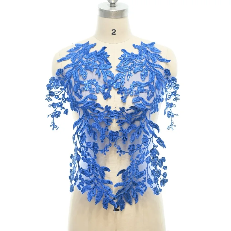 

1 Pair, New Navy Blue Sequin Embroidery Lace Decal Wedding Dress Decoration Material Qipao Xiuhe DIY Decorative Accessories