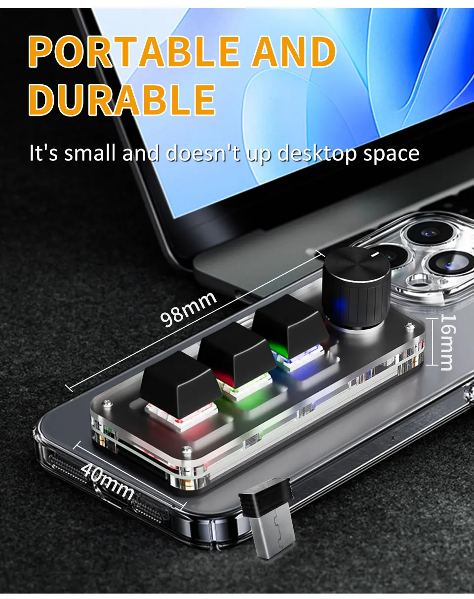 2,4G 3-Tasten Anpassen Bluetooth Tastatur Makro Knopf Kopieren Einfügen Verknüpfung Schlüssel E-sport Spiel Mini mechanische Hot Plug Mini Tastatur – Detail 6
