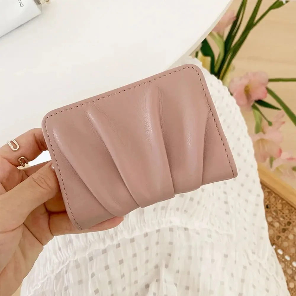 New Solid Color Women Wallets PU Leather Purses Card Holders Small Portable Coin Purse Large Capacity Wrinkled Money Bag