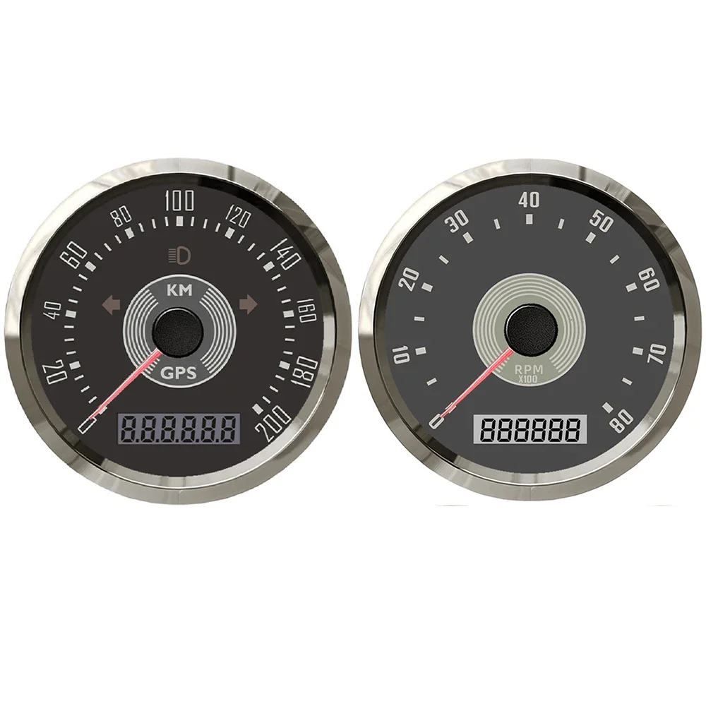 ELING 85mm GPS-Tachometer 160MPH 200KM/H 220 KM/H MPH + Drehzahlmesser 0-8000 U/min 0-10000 U/min mit Hintergrundbeleuchtung für Auto LKW Boot 9-32V