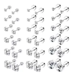 WKOUD 16G 1 Pair Stainless Steel Screwback Cartilage Stud Earrings For Men Women Flatback Tragus Helix Ear Stud Piercing Set