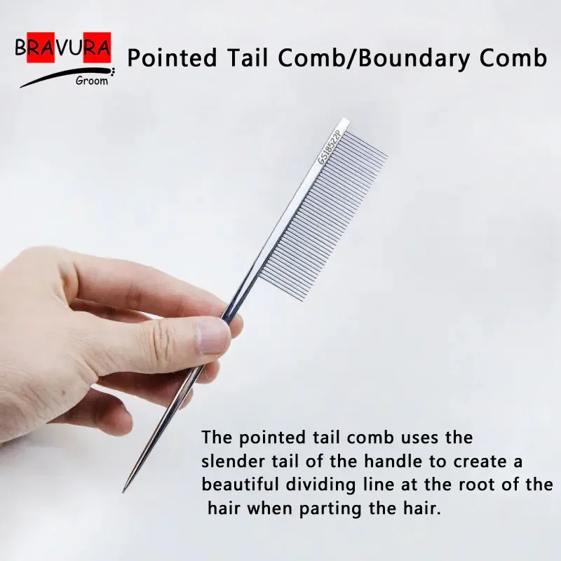 BAVURA Pet Grooming Comb Stainless Aluminum Alloy Steel Pointed Tail Di for Dogs And Cats Gentle Undercoat Removal