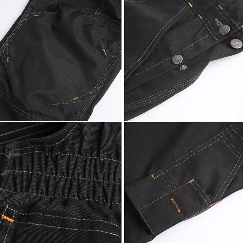 オックスフォードオーバーオール反射ストライプマルチポケット作業オーバーオール男性黒反射 Hi Vis ワーカー着用修理工服