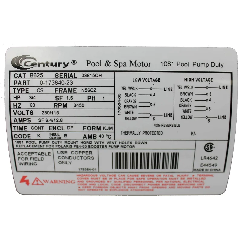 A.O. Smith Century B625 3/4HP 3450RPM 115/230V Polaris PB460 Booster Pump Motor