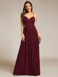 Elegant Evening Dresses Sparkle Sleeveless Backless Formal with V-Neck 2024 Ever Pretty of Burgundy Bridesmaid Dress