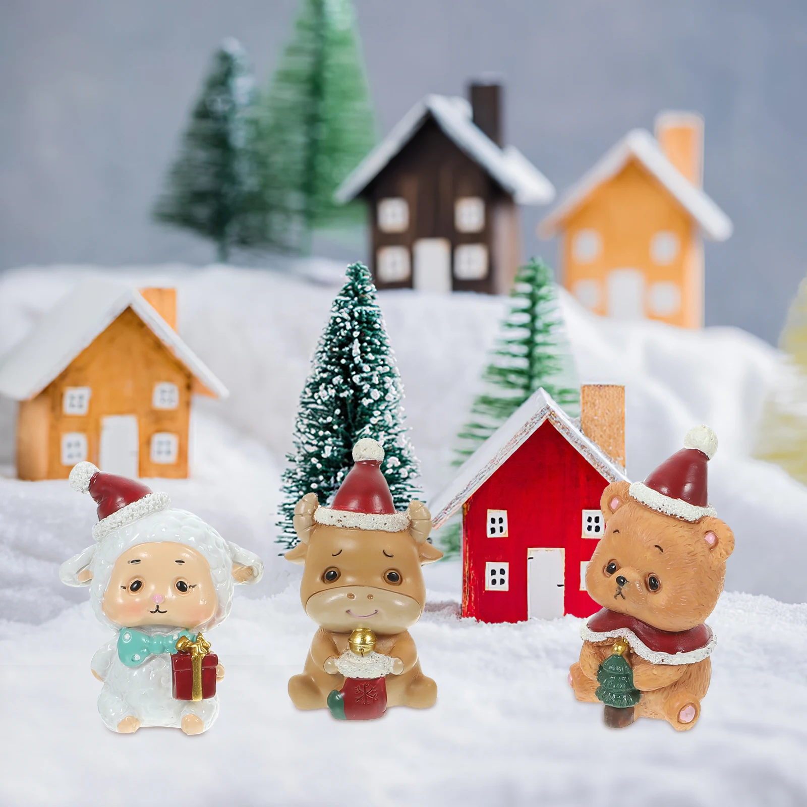 

5pcs Resin Mini Animal Christmas Decoration Set Charms Tabletop Decor For Holiday Party Desktop Collection