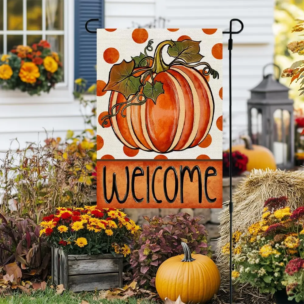 CROWNED BEAUTY Fall Pumpkin Garden Flag 12x18 Inch Double Sided Small Burlap Autumn Seasonal Holiday Decoration for Outside  hhz