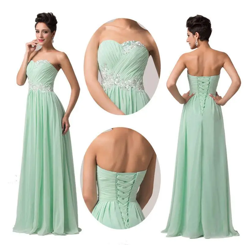 

A Line Chiffon Beading Applique Pleat Strapless Elegant Bridesmaid Dresses Evening Wedding Party Formal Prom Lace Up Back