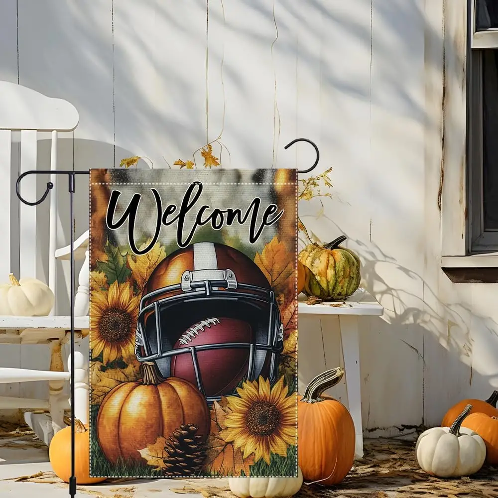Welcome Fall Garden Flag for Outside Autumn Football Garden Flags 12x18 Inch Double Sided Burlap Small Seasonal Pumpkin Lawn WZZ