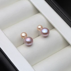 Cute 925 Sterling Silver Stud Piercing Earrings for Women,White Freshwater Natural Pearl Earrings Wife Mother Gift Pink Black