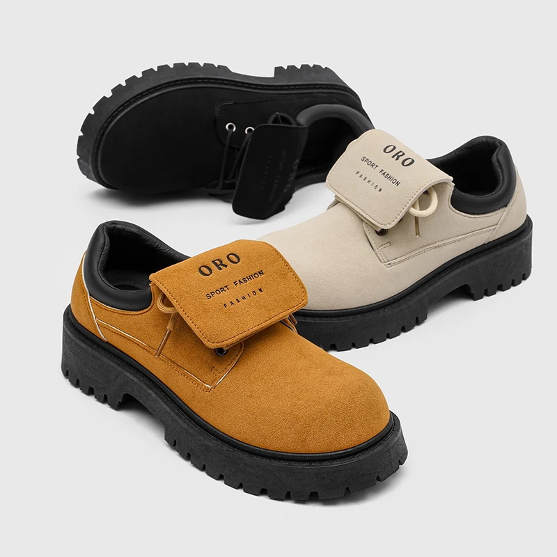 

Men's Distressed Denim Derby Shoes Chunky Grunge Platform Boots Avant-Garde Bulky Toe Niche Streetwear Footwear for Trendy Youth