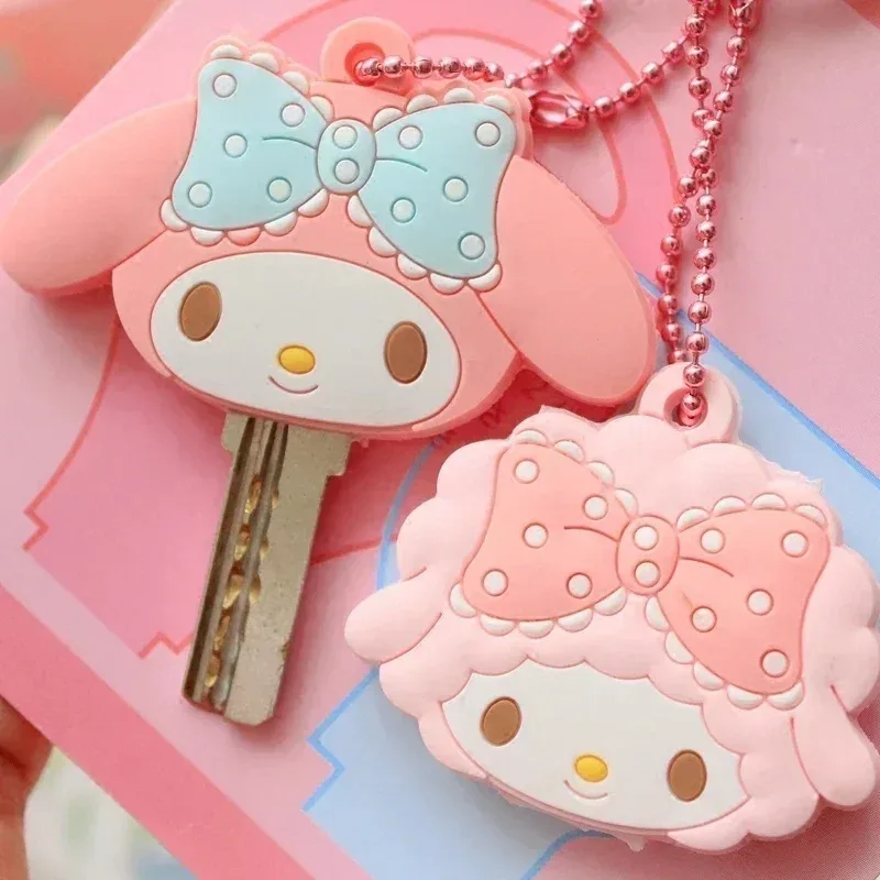 

New Sanrio Kawaii HelloKitty Silicone Key Dustproof Protective Cover Cartoon My Melody Keychain Portable Anti-lost Gift
