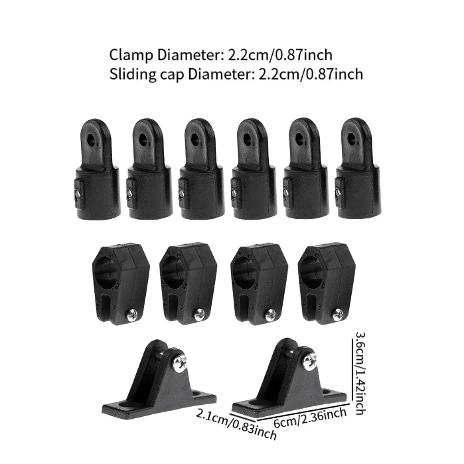 Marine Bimini Top Fittings Hardware Set 12 Pieces Black Nylon Boat Parts and Accessories for Yacht and Vessel