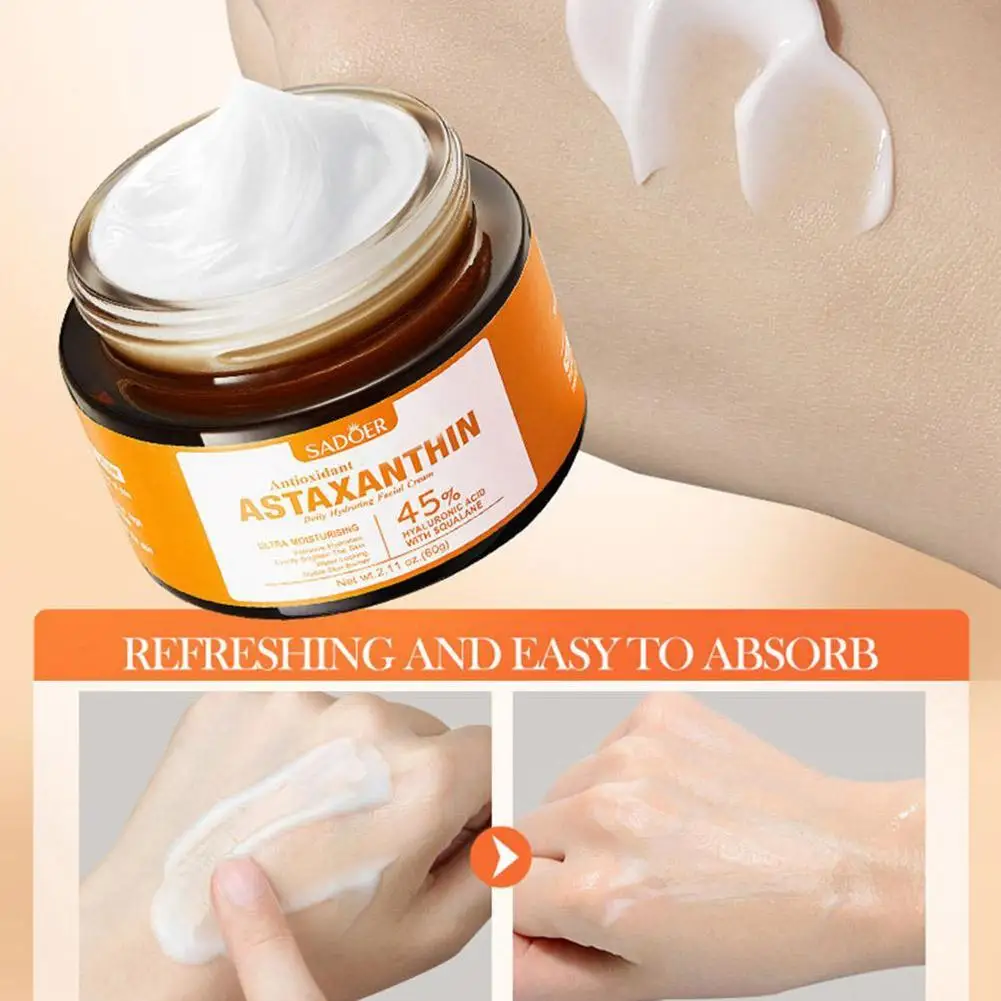 60g astaxantina anti rugas creme facial clareamento antioxidante creme facial levantamento endurecimento hidratante brilho cuidados com a pele