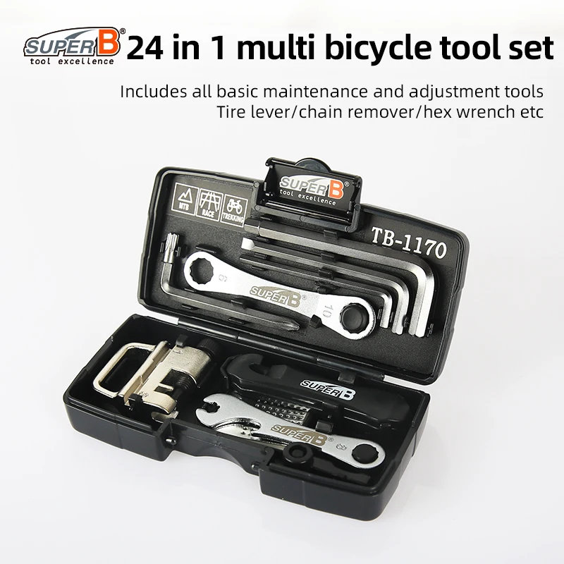 Super B Bicycle Repair Tool Kits 24 In 1 Mini Bike Multifunction Tools Portable Lightweight Cycling Tool Set for Casual Rider