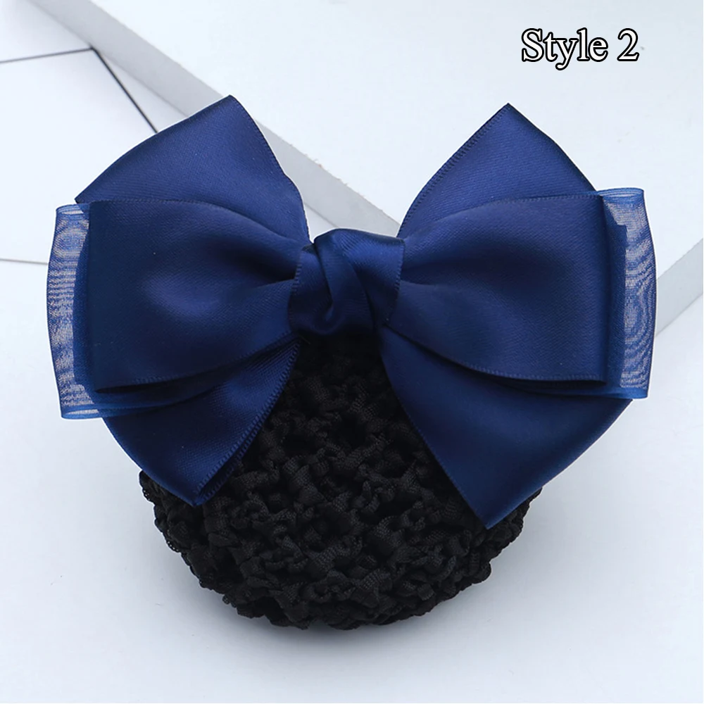 Women Professional Hotel Bank Nurse Bow Barrettes Hairnet Satin Mesh Ribbon Hair Clip French Style Non-Slip Hair Accessories