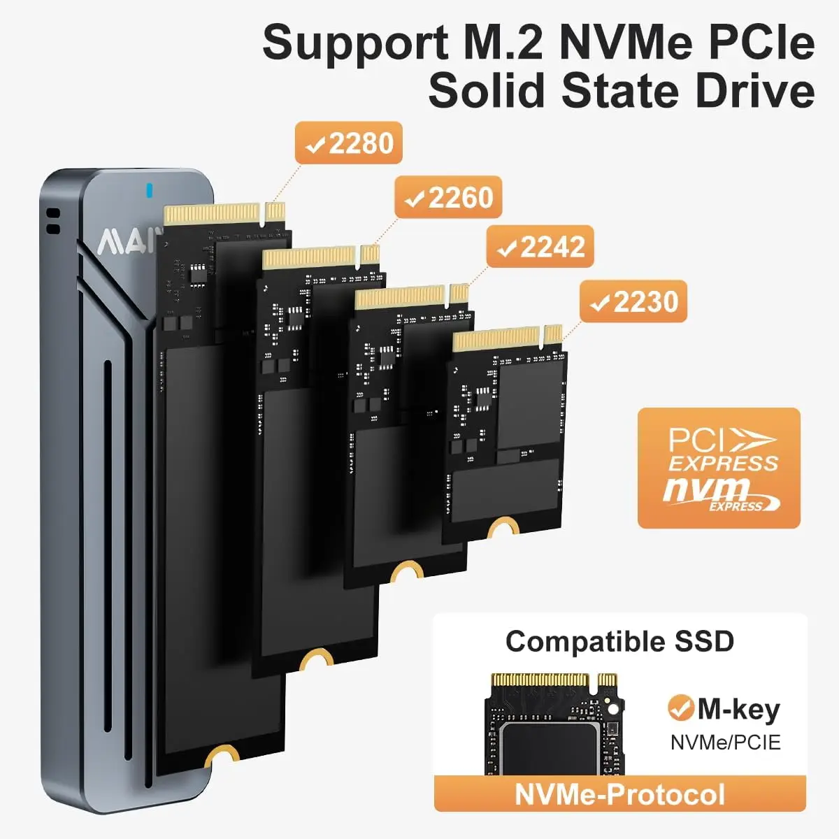 Корпус MAIWO M.2 NVMe SSD USB 3.2 GEN2 10 Гбит/с Поддержка UASP Trim 8 ТБ Алюминиевый M.2 PCIe SSD-считыватель USB C для NVMe M Key