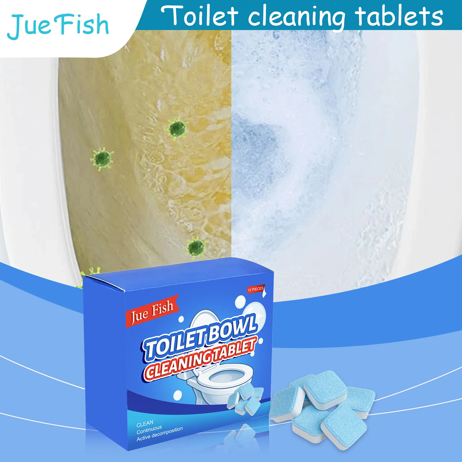 

JUE FISH Toilet Bowl Cleaning Tablet Single-Step Cleaning and Effort Lmprove Yellow Ring Deposition Caused By Water Quality
