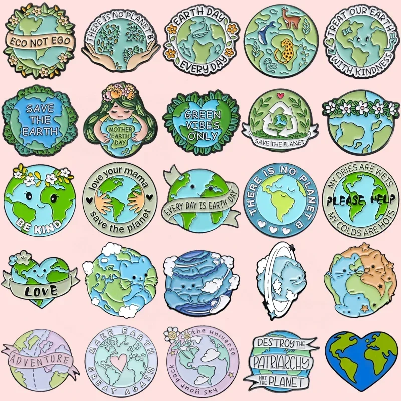 Protect Earth Environment Awareness Enamel Pins Green Healthy Plants Brooches Lapel Badge Cartoon Creative Clothes Jewelry Gift