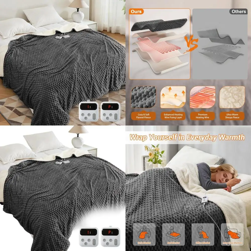 

King Size Electric Blanket 90x100 with Dual Controls, 10 Heat Levels, 10-Hour Auto-Off, Soft Fleece, Washable, Grey