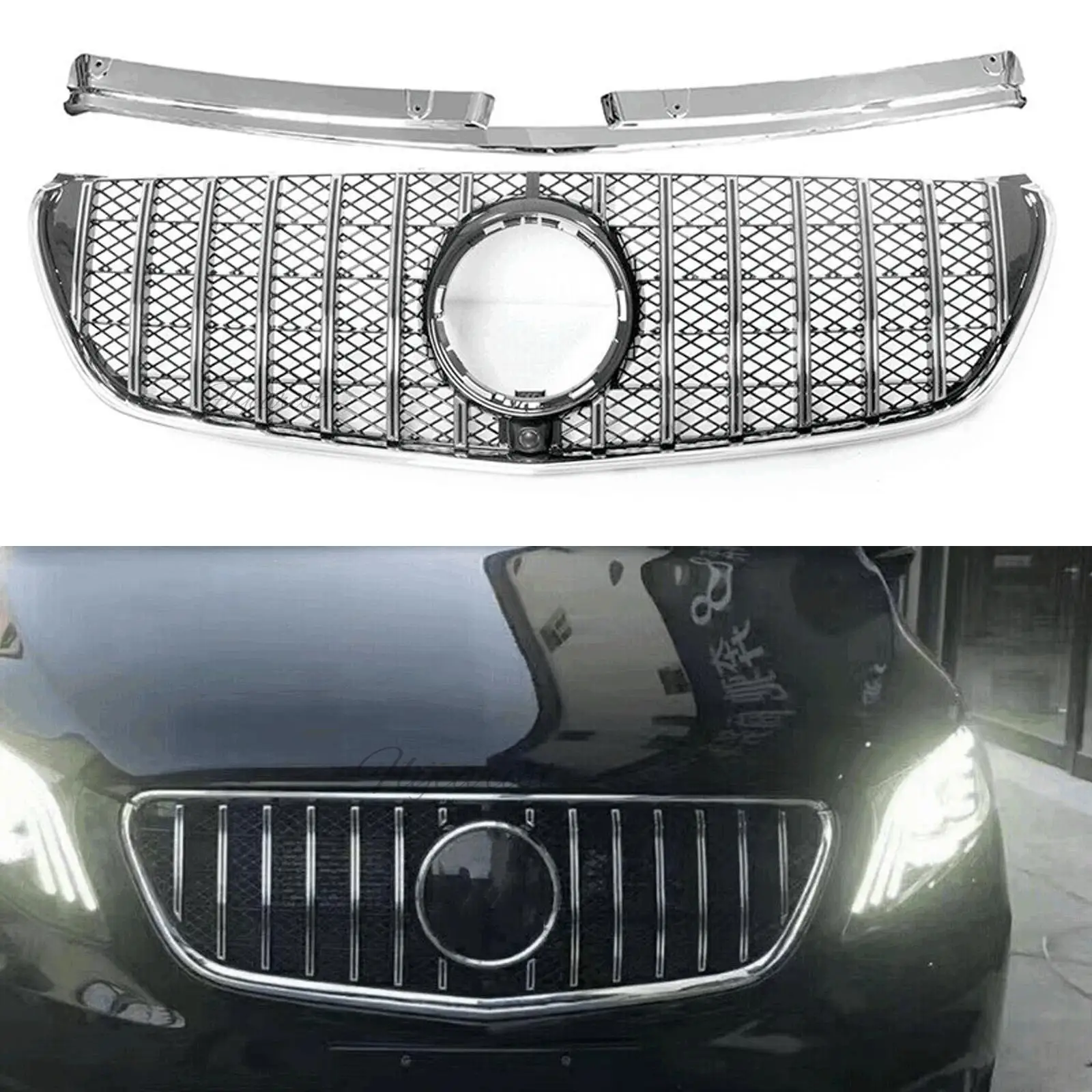 Front Bumper Grille W/ Bracket For Mercedes Benz W447 Metris / 2021 Silver