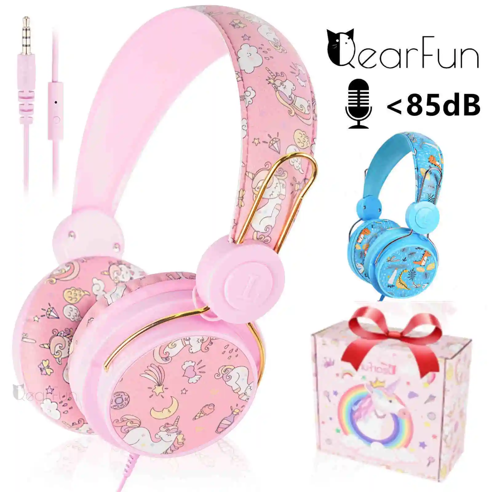 

Cute Kids Unicorn Headphone with Mic for School Children girls boys 3D Stereo Music Pink Wired Earphones PC phone Laptop Gift