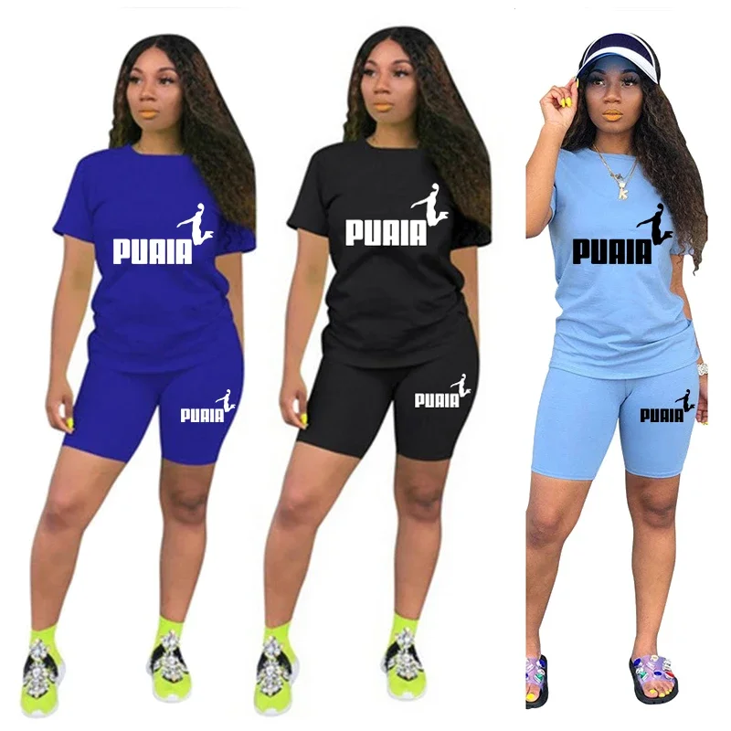 Womens Short Sets Casual Printing Short Sleeve T-shirt+Shorts 2 Piece Suit Simplicity Tracksuits Jogging Summer Outfits S-3XL