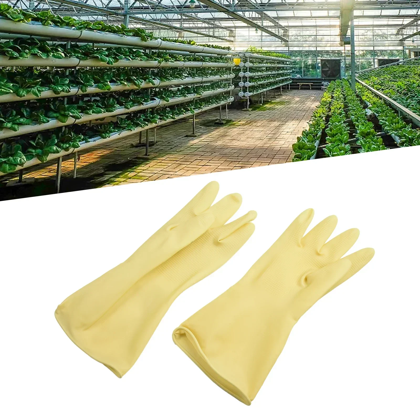 1 Pair Latex Industrial Gloves Yellow Acid Resistant Chemical Protective Gloves 32cm Length For Industrial Enterprises Hand Tool