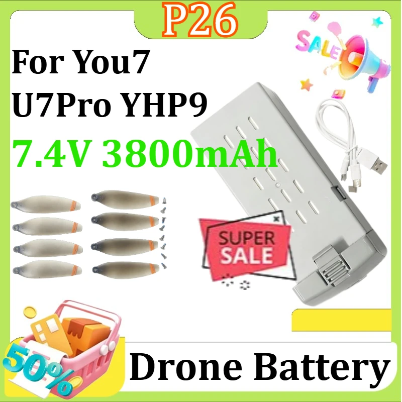 

For P26 You7 U7Pro YHP9 Drone High-Capacity Lithium Battery Propeller Accessories 7.4V 3800mAh