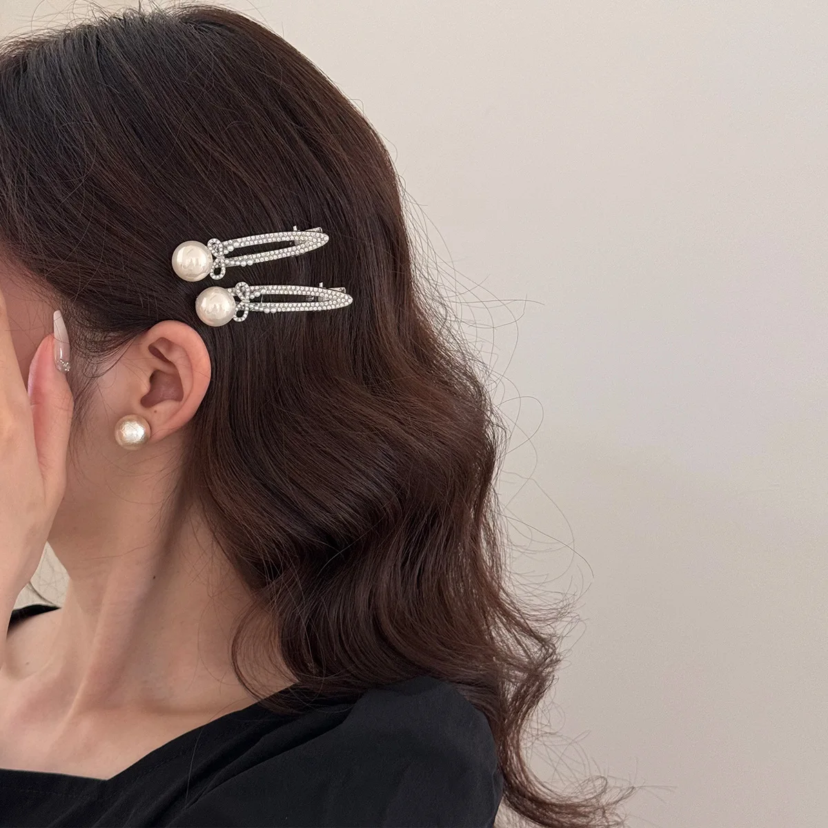 

Simple Diamond Pearl Duckbill Clip Oval Exquisite Bangs Side Clip Sweet Elegent Lolita Girls Hairpin Hair Accessories for Women