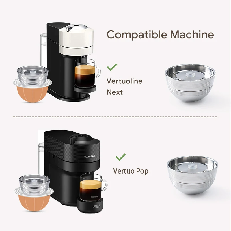 iCafilasNespresso Vertuo Next Reusable Capsule Vertuoline/Vertuo Pop Rechargeable Coffee Filter Stainless Steel Original Pod