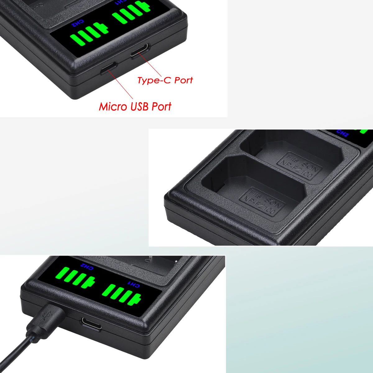 Batmax NP-FZ100 NP FZ100 LED Dual USB Charger for Sony NP FZ100 BC-QZ1 Alpha 9 Alpha 9R Sony Alpha 9S Digital Camera Battery