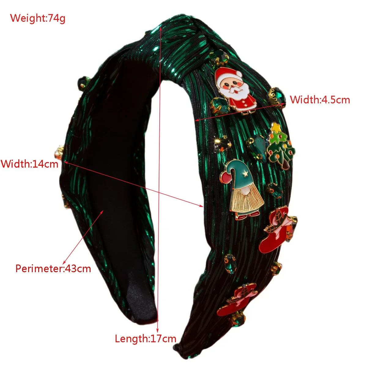 New Printed Colorful Fabric Christmas Hairband Women's Diamond-encrusted Alloy Santa Socks Trendy Shiny Hair Accessories