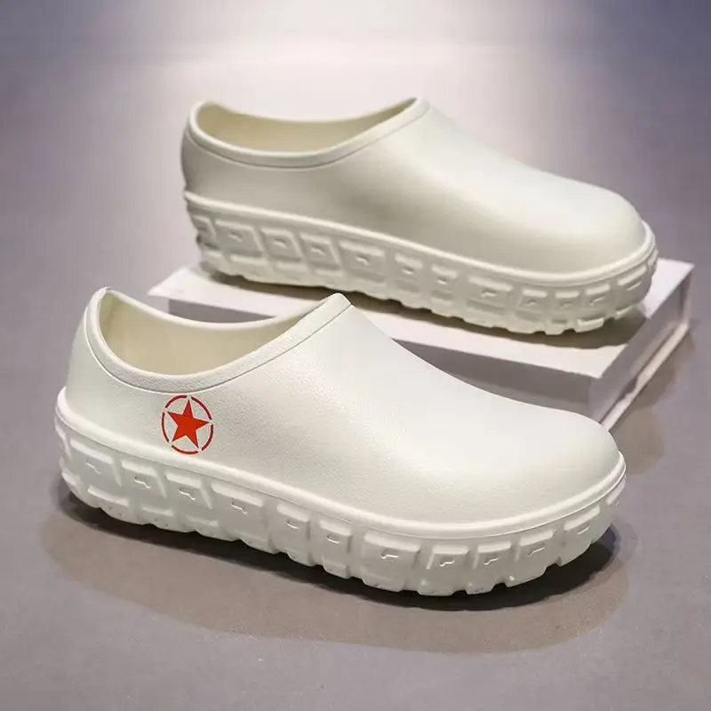 Men Shallow Thick Sole Rain Shoes Injection Molding Waterproof Non Slip Lightweight Slip On Oil Resistant Chef Shoes Work shoes
