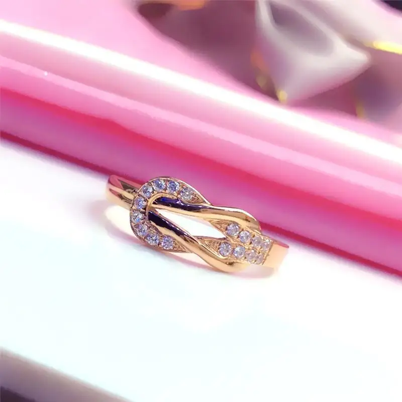 Unique Design 585 Purple Gold Plated 14K Rose Gold Inlaid Gemstone Rings For Women Romantic Simple Charm Wedding Jewelry Gift