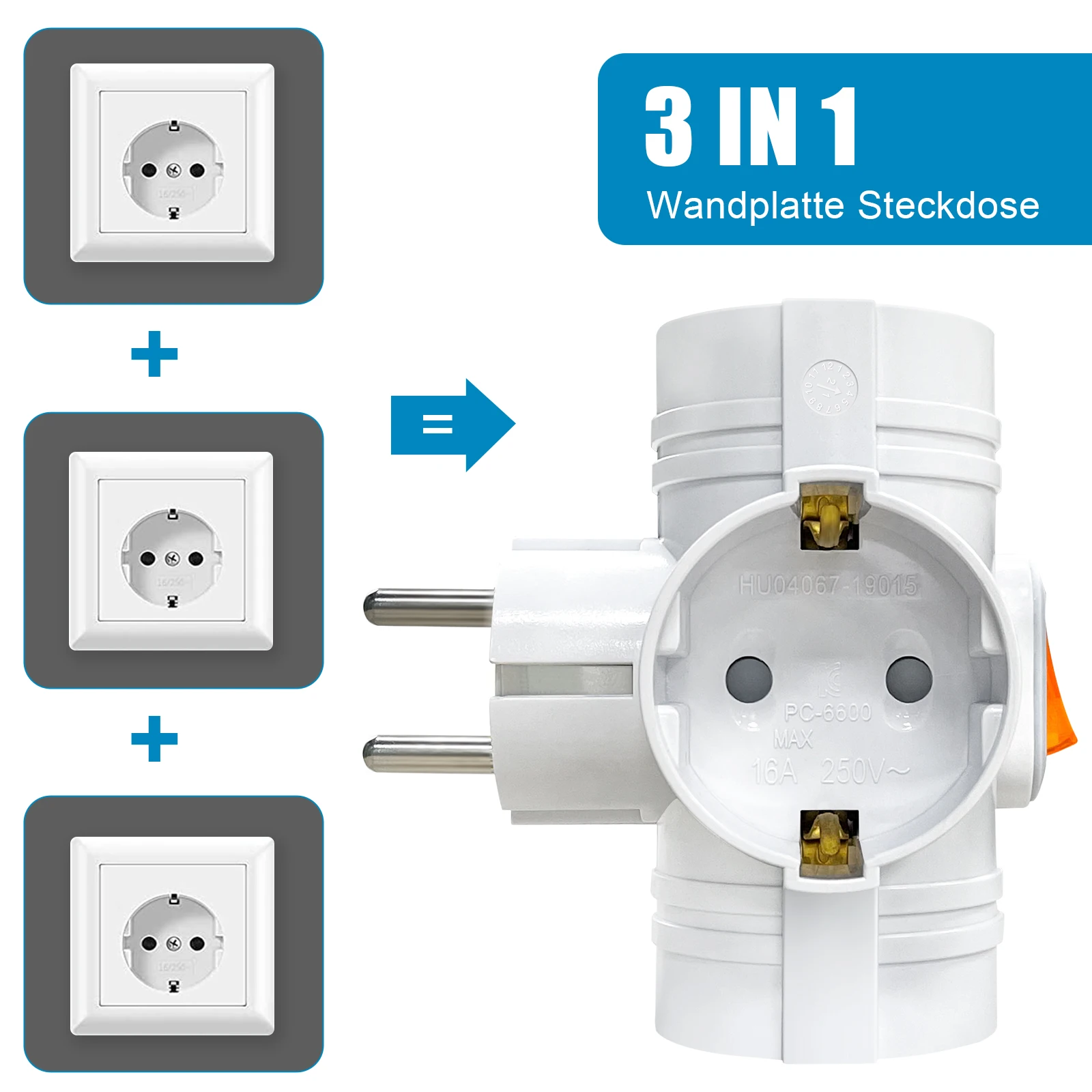 1 szt. Podwójny przedłużacz do gniazd ściennych z przełącznikiem, adapter wtyczki UE Europejski niemiecki standard Wiele gniazd elektrycznych do domu