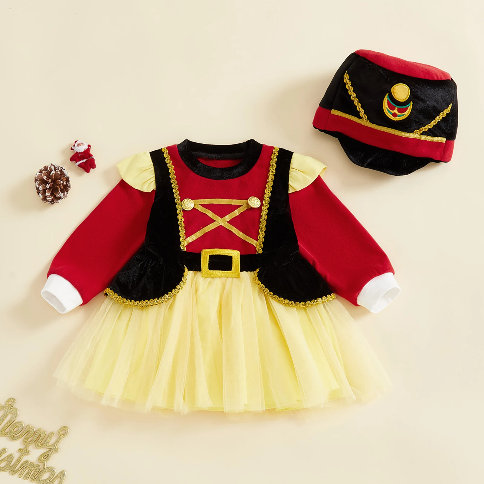 

Baby Girl 2Pcs Christmas Outfits Long Sleeve Tulle Dress + Headband Set Infant Clothes