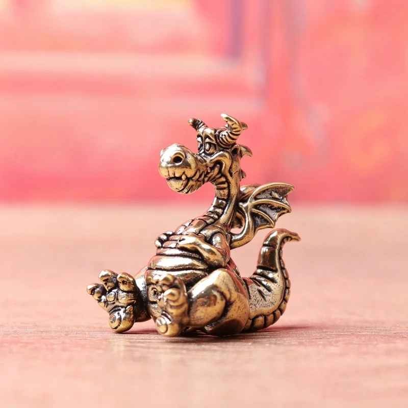 2/1 Piece Pure Brass Cartoon Big-Bellied Flying Dragon Fairy Tale Game Fire-Breathing Dragon Retro Cultural Creative Decoration Desktop Craft Brass Ornament