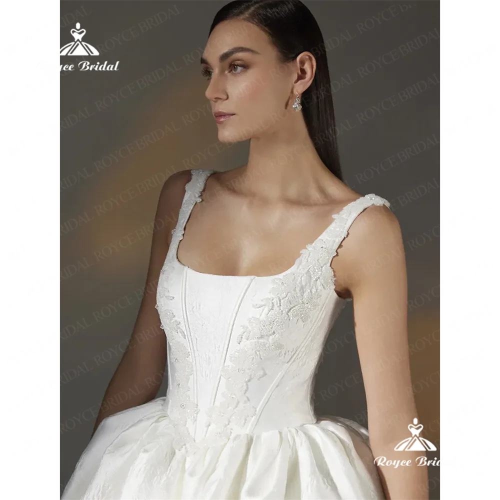 فستان زفاف Roycebridal بياقة مربعة على شكل حرف A 2025 ذيل محكمة ثوب زفاف مخصص رداء de mariéevestidos de boda para fies