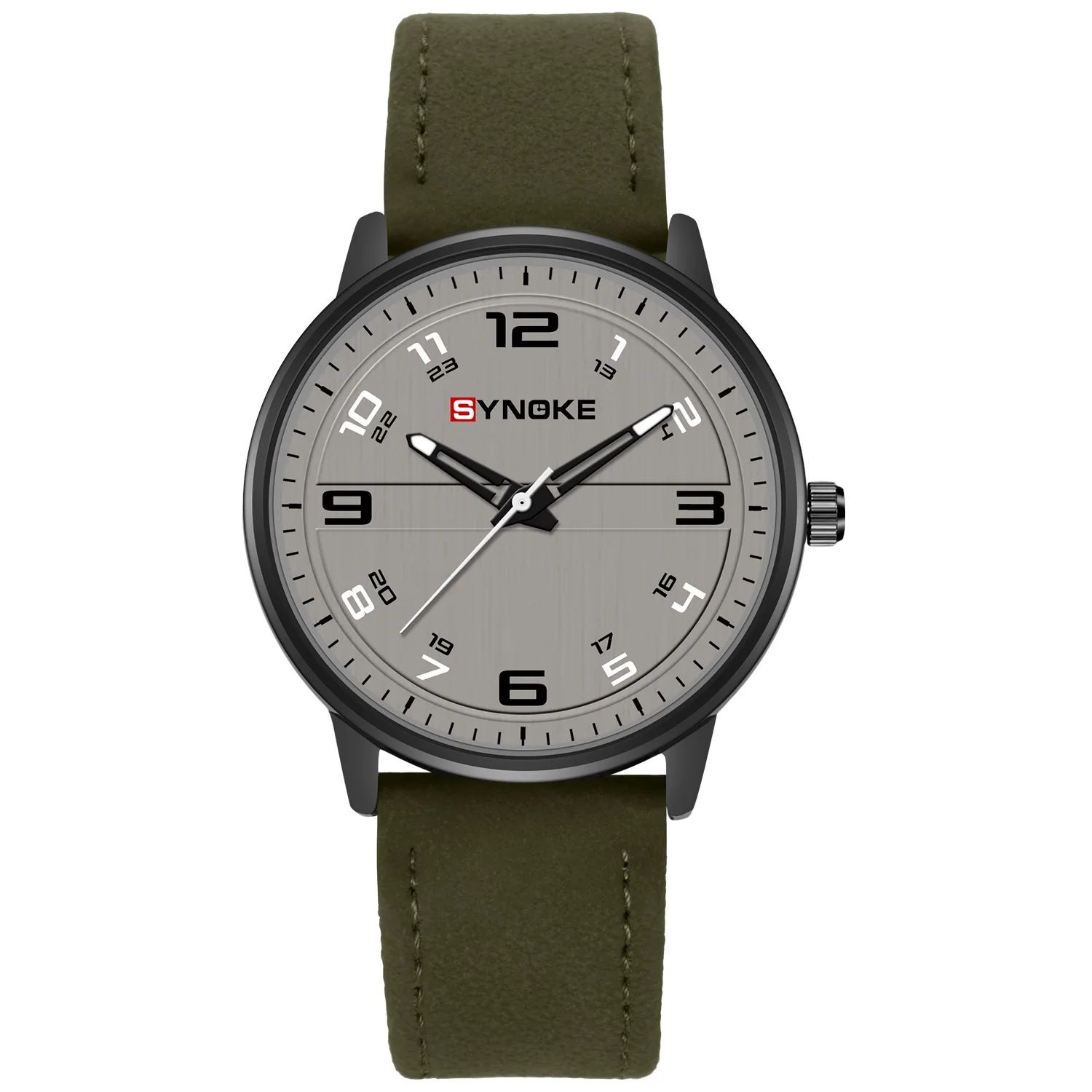 Vintage Army Green Men\'s Quartz Watch Luxury brand Leather Strap Clock For Male SYNOKE Brand Relogio Masculi