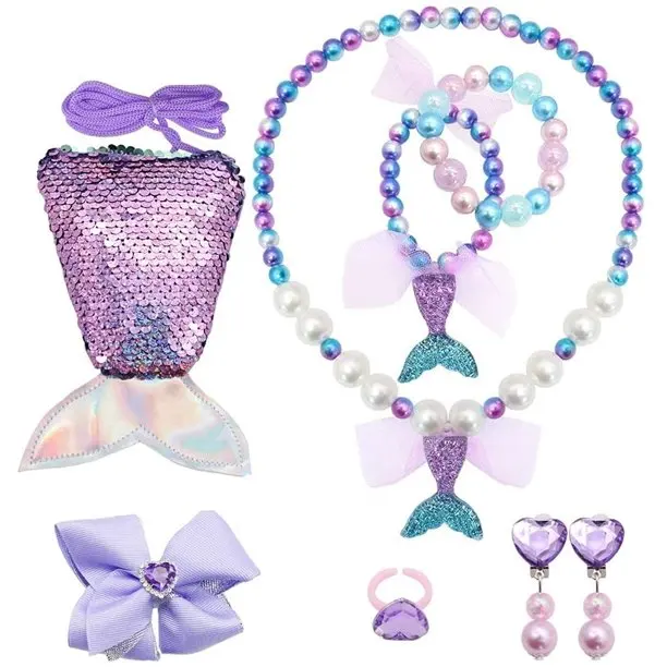 Fournitures de fête de la petite sirène Disney pour filles, couronne de cosplay, bande de sauna, vêtements de princesse Ariel, perruque, accessoires