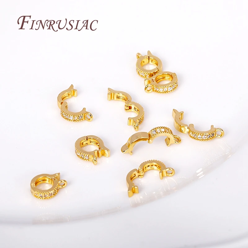 18K Gold Plated Pave Zircon Round Shape Pendant Bail Clasp Pearl Enhancer Bail DIY Jewelry Making Necklace Bracelet Clip Buckle