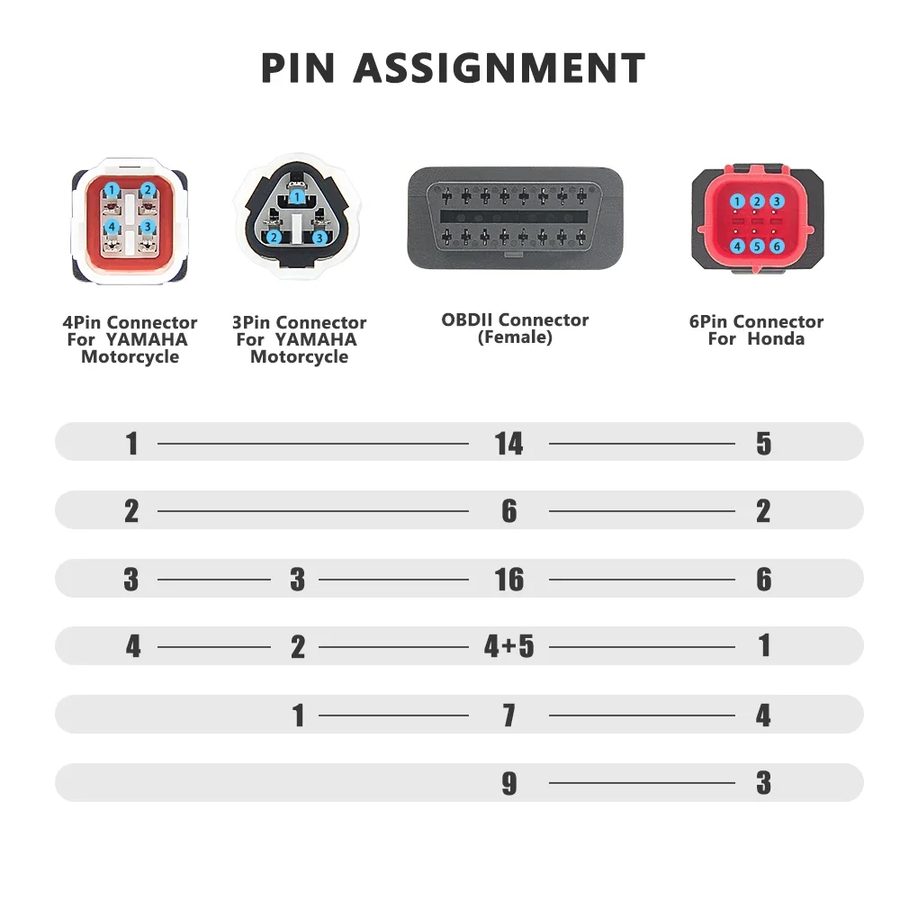 كابل تشخيص الدراجة النارية لياماها 3Pin 4Pin لهوندا 6PIN 3IN1 3 في 1 محرك obd 2 تمديد كابل obd2 موصل #5