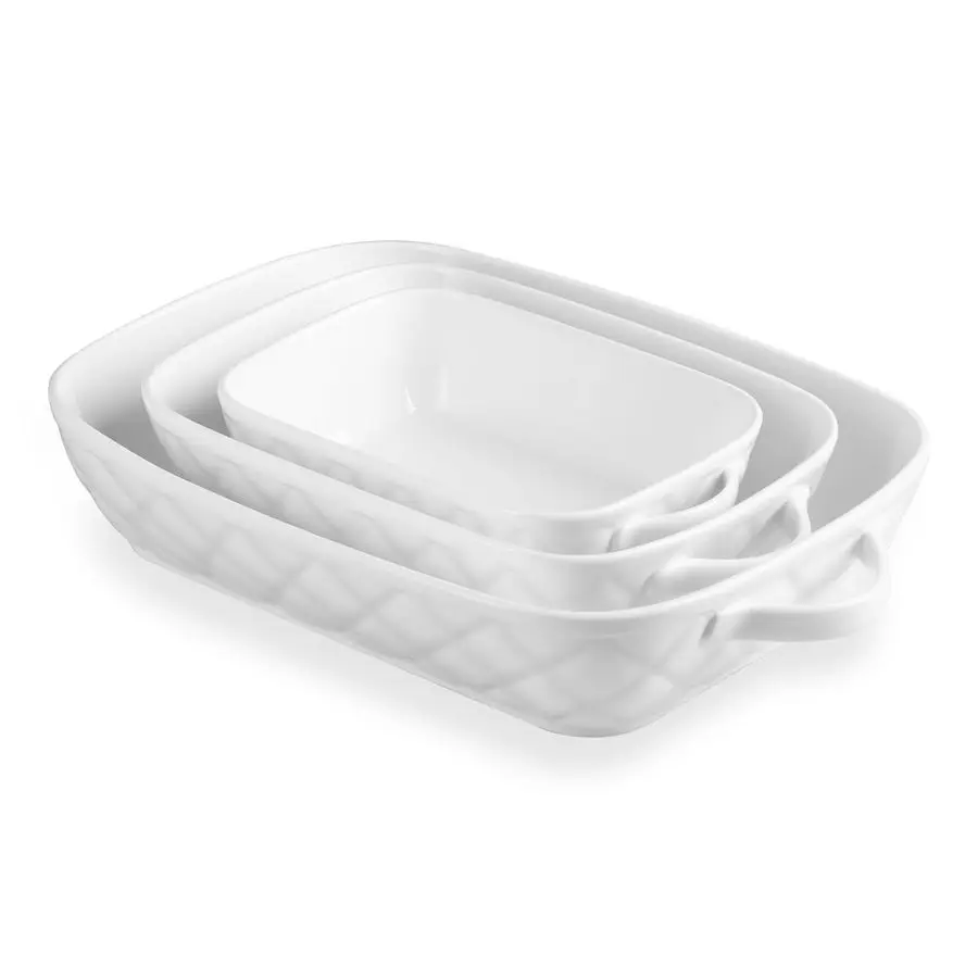 

Casserole Dishes for Oven, Baking Dish Set of 3,Ceramic Bakeware Set, Rectangular Baking Pan for Cooking,Kitchen,Banquet,12.2x9.