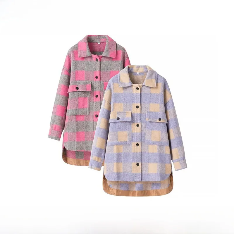 

Faionable Street Sle женское пальто свободного покроя осень-зима, новое поступление, украшенная клетчатая верхняя одежда